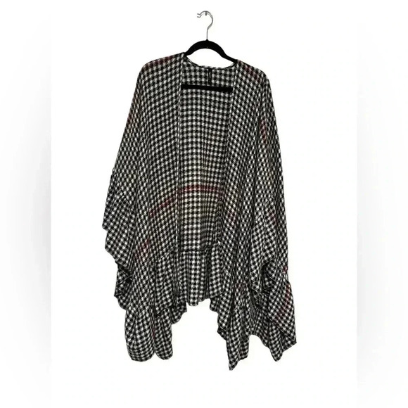 torrid Sweaters - Torrid Women's Academia Black, Red, & White Gingham Ruffle Cape Ruana Shawl
